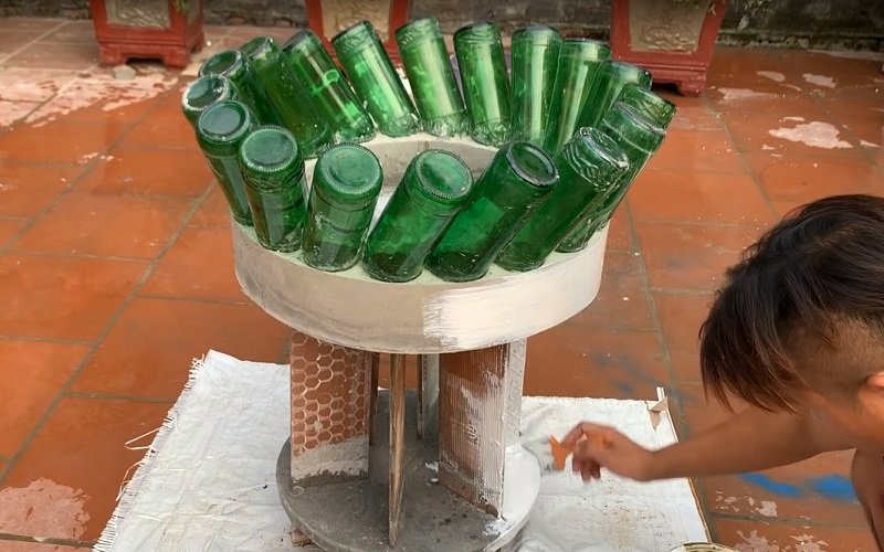 planter with glass bottles