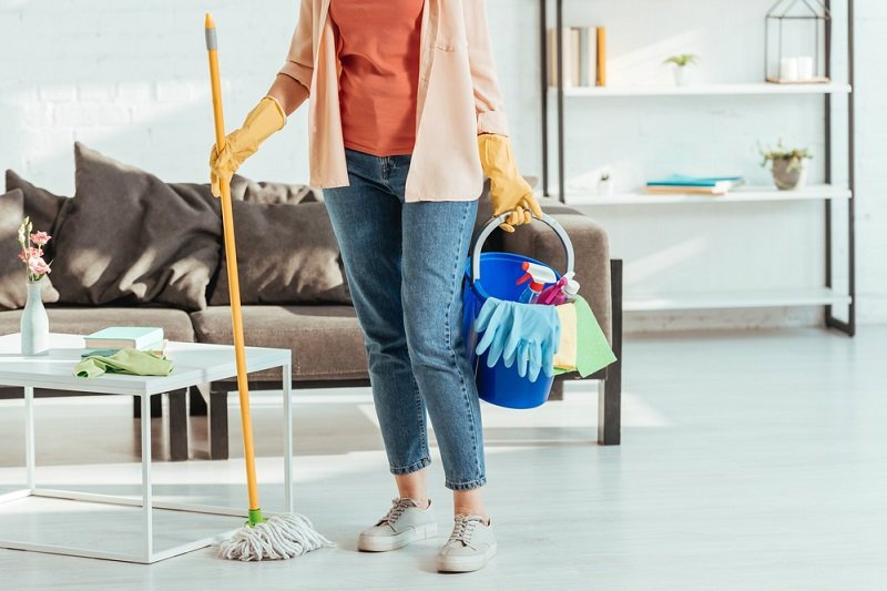 mopping the floor with salt water