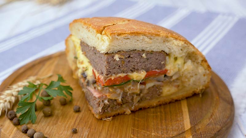 stuffed bread with meat and cheese