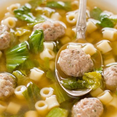 minestrone with chicken meatballs