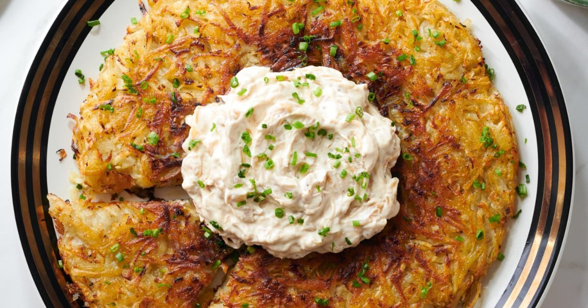 Crispy Parsnip and Potato Rosti With Sour Cream Dip