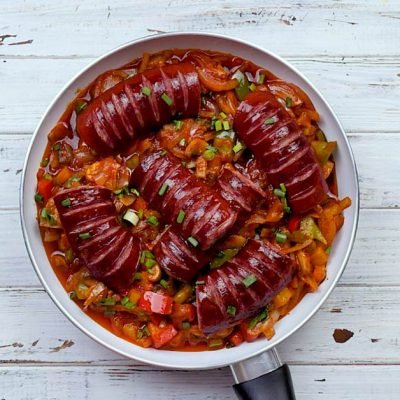 skillet with sausage